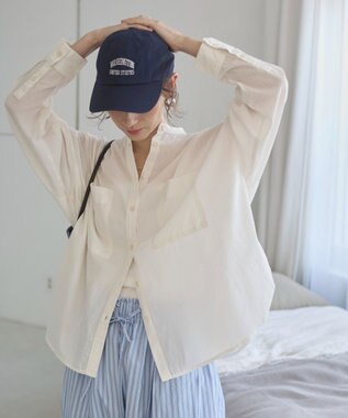 WEGO 着丈が選べる オーバーサイズ バンドカラー シャツ / ストライプ / 無地 オフホワイト