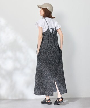 ANY 【2SET/洗濯機可】フリルスリーブTシャツ×シャーリングキャミワンピースセット ブラックベース