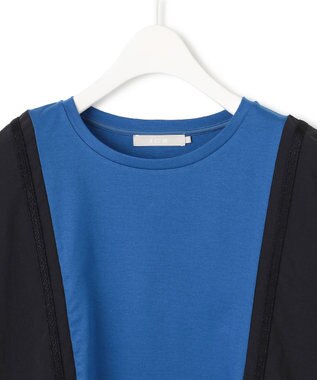 ICB L 【接触冷感・UVケア・洗える】シルケットスムースコンビ バイカラーカットソー ラピスラズリ×ブラック系