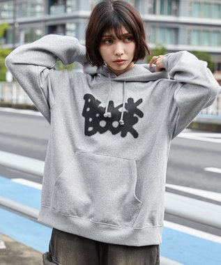 WEGO 【ユニセックス着用ITEM/裏起毛/SMLサイズ展開】リラックスフィットスプレーグラフィックパーカー 杢グレー