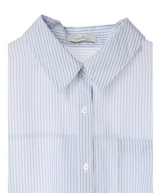 earth music&ecology 袖スリットリボンロングシャツ Sax