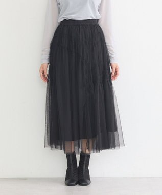 earth music&ecology シャーリングギャザーチュールスカート Black