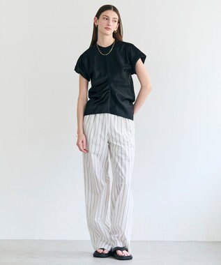 BEIGE， CYANO / サテン ドレープブラウス Black