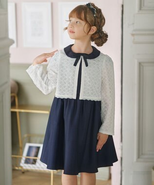 組曲 KIDS 【110-140㎝】レーシージャケット＆ワンピース セット ネイビー系