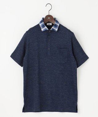 JOSEPH ABBOUD 【リネン素材/清涼感/吸水速乾】リネンハニカム 半袖 ポロシャツ ネイビー系