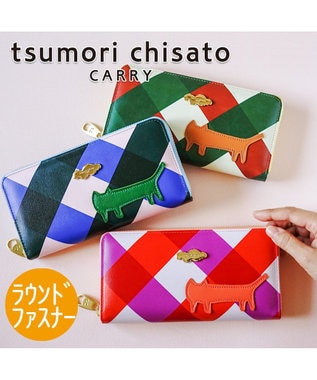 tsumori chisato CARRY くもネコチェック 財布 ラウンドファスナー長財布 ピンク