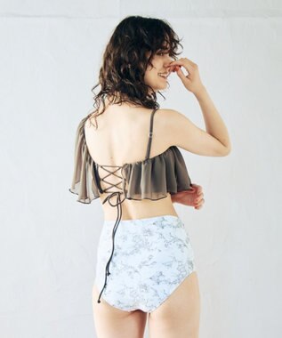 San-ai Resort（三愛水着楽園） 【2025年新作】軽い着け心地でしっかり盛れる【楽盛り水着】　ワンショルフリルワイヤービキニ　9M【San-ai Resort（サンアイリゾート）】 ブラウン×ホワイト