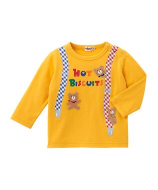 MIKI HOUSE HOT BISCUITS 【80-120cm】サスペンダーだまし絵 長袖Tシャツ 黄
