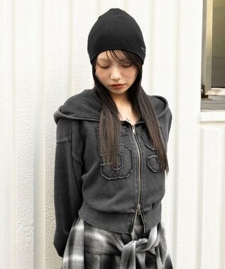 WEGO ファーフードショートZIPパーカー スミクロ