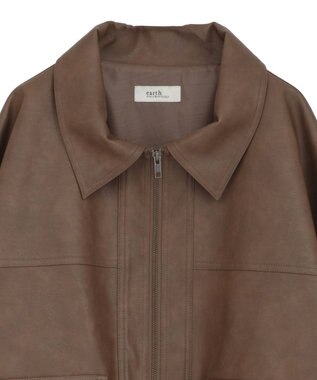 earth music&ecology フェイクレザージップジャケット Light Brown