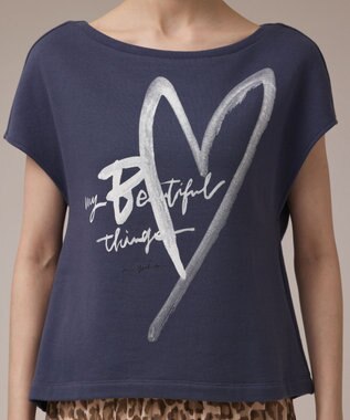 GRACE CONTINENTAL ハートプリント裏毛トップ ネイビー