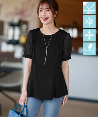 Tiaclasse 【洗える・接触冷感・紫外線ケア・サラごこち】ソフトペプラムカットソー ブラック