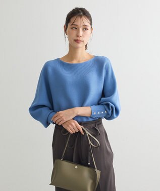 Green Parks もちやわ袖釦ドルマンニットプルオーバー Blue