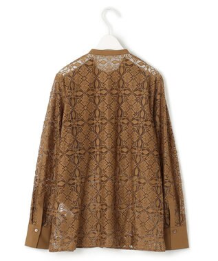 ICB 【洗える】タイルパターンレース バンドカラーシャツ キャメル系