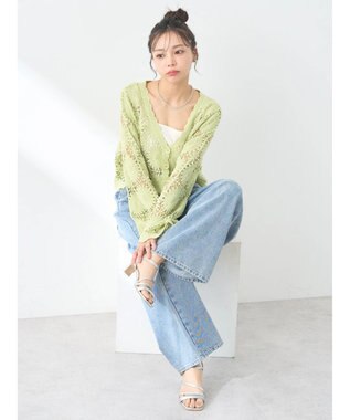 earth music&ecology クロシェ風カーディガン Lime Green