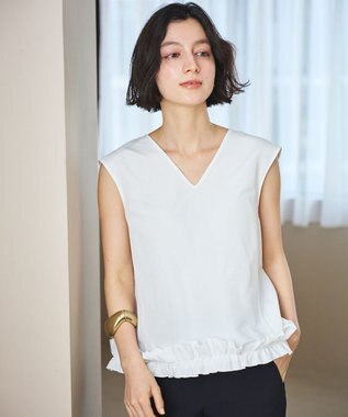 #Newans 【金子綾さんインスタライブご紹介アイテム】〈小柄さんにお勧め〉フリルヘムジレブラウス ホワイト