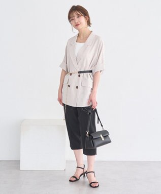 earth music&ecology 【セットアップ対応】リネンライクダブルジャケット Stripe Ivory