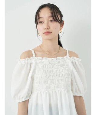 earth music&ecology ２ｗａｙショルダーシャーリングチュニック Off White