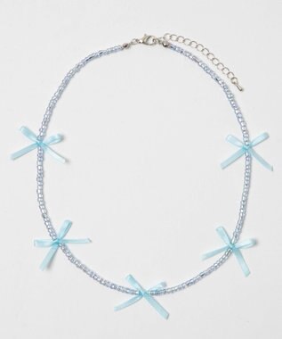 WEGO Lビーズサテンリボンネックレス サックス