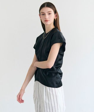 BEIGE， CYANO / サテン ドレープブラウス Black