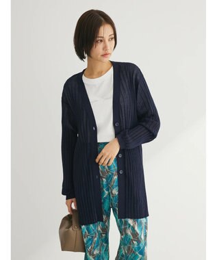 Green Parks 推しニット　リブ編みミドル丈カーディガン Navy