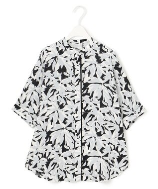 ICB L 【新色追加・接触冷感・UVケア・速乾・洗える】BackSatinAmunzen 5分袖バンドカラーブラウス ブラックベース系