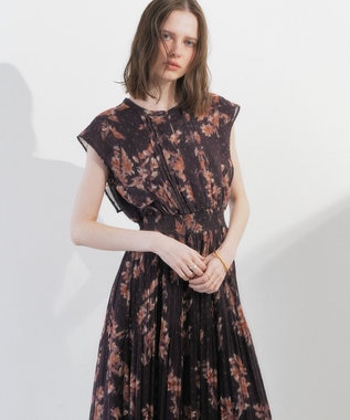 YECCA VECCA ぼかし柄プリーツワンピース Brown