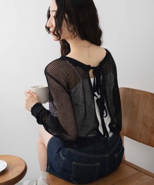 WEGO スパンコールメッシュニットカーデ ブラック