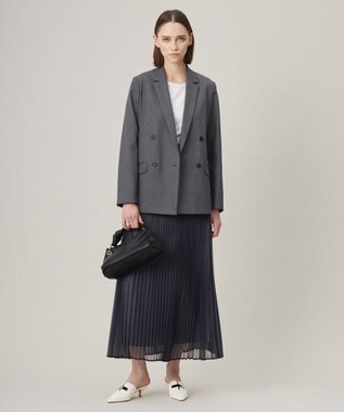 ICB 【接触冷感・UVケア・撥水・洗える】LooseWeave ダブルブレストジャケット チャコール系