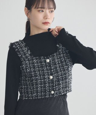 earth music&ecology 【セットアップ可】フリンジツイードビスチェ Black