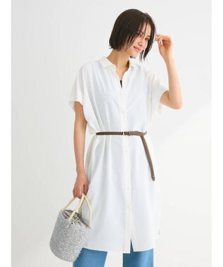 Green Parks ＳＥＴ２点　合皮ベルト＋ミディシャツワンピース Off White