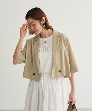 YECCA VECCA ハーフスリーブクロップドジャケット Gray Beige
