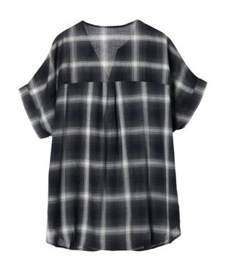 Green Parks リネンレーヨン前立てブラウス Check