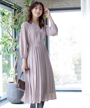 Tiaclasse 【洗える・新色追加】パフスリーブプリーツワンピース ベージュ