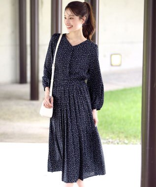 Tiaclasse 【洗える・新色追加】パフスリーブプリーツワンピース ネイビー