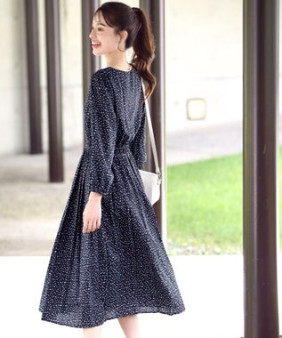 Tiaclasse 【洗える・新色追加】パフスリーブプリーツワンピース ネイビー