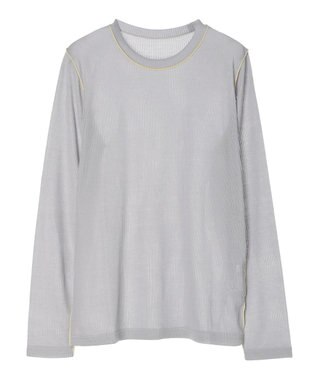 Green Parks 配色ステッチシアーリブプルオーバー Gray