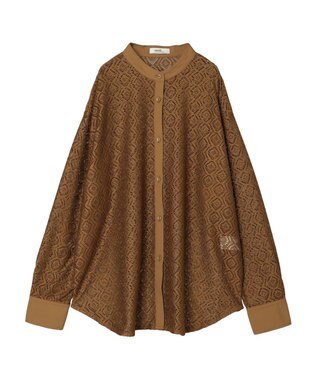 earth music&ecology レースバンドカラーシャツ Camel