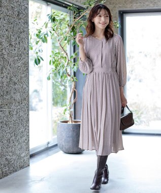 Tiaclasse 【洗える・新色追加】パフスリーブプリーツワンピース ベージュ