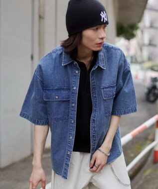 WEGO 【ユニセックス着用ITEM/MLサイズ展開】カラーデニムシャツ（SS） デニム淡加工色