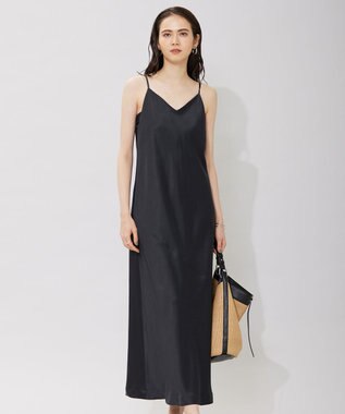 ICB L 【洗える】 アセテートフルダルサテン キャミソールドレス ブラック系