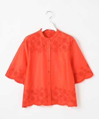 自由区 【カタログ掲載・接触冷感・洗える】エンブロイダリーローンシャツ ブラウス マンダリン