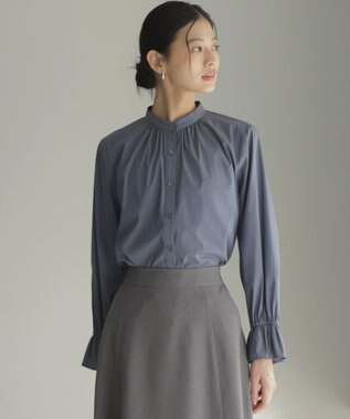 組曲 【2WAY】エアリーシャーティングフリル襟 ブラウス ユーズドブルー系