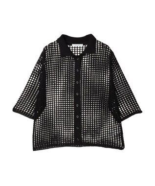 Green Parks メッシュ編み襟付きカーディガン Black