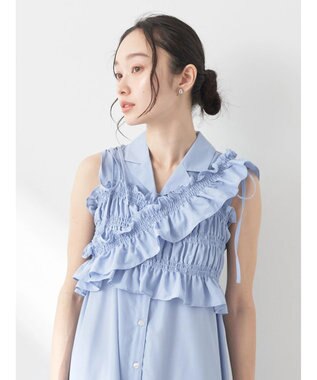 earth music&ecology ＳＥＴ２点シャーリングビスチェ×シャツワンピース Sax