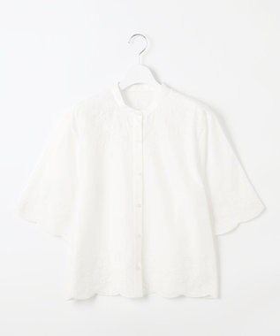 自由区 【カタログ掲載・接触冷感・洗える】エンブロイダリーローンシャツ ブラウス オフ