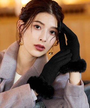 Tiaclasse 【スマホタッチ可】ファー付きスエードグローブ