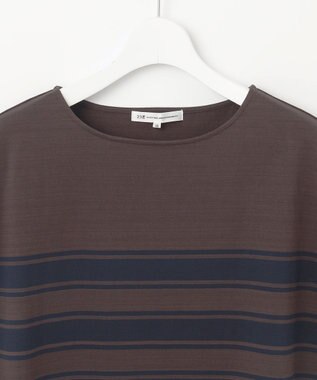 23区 L 【洗える】ランダムボーダー フレンチスリーブ カットソー ブラウン×ネイビーボーダー