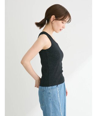 Green Parks カップ付きアシンメトリーラメタンクトップ Black