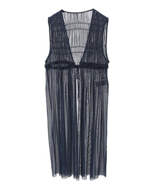 Green Parks メッシュシャーリングレイヤーワンピース Navy